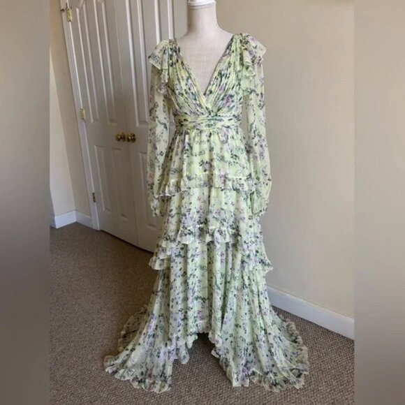 Mac Duggal Tiered A-line Maxi Chiffon Floral Gown maxi Dress size 6 - Picture 3 of 13